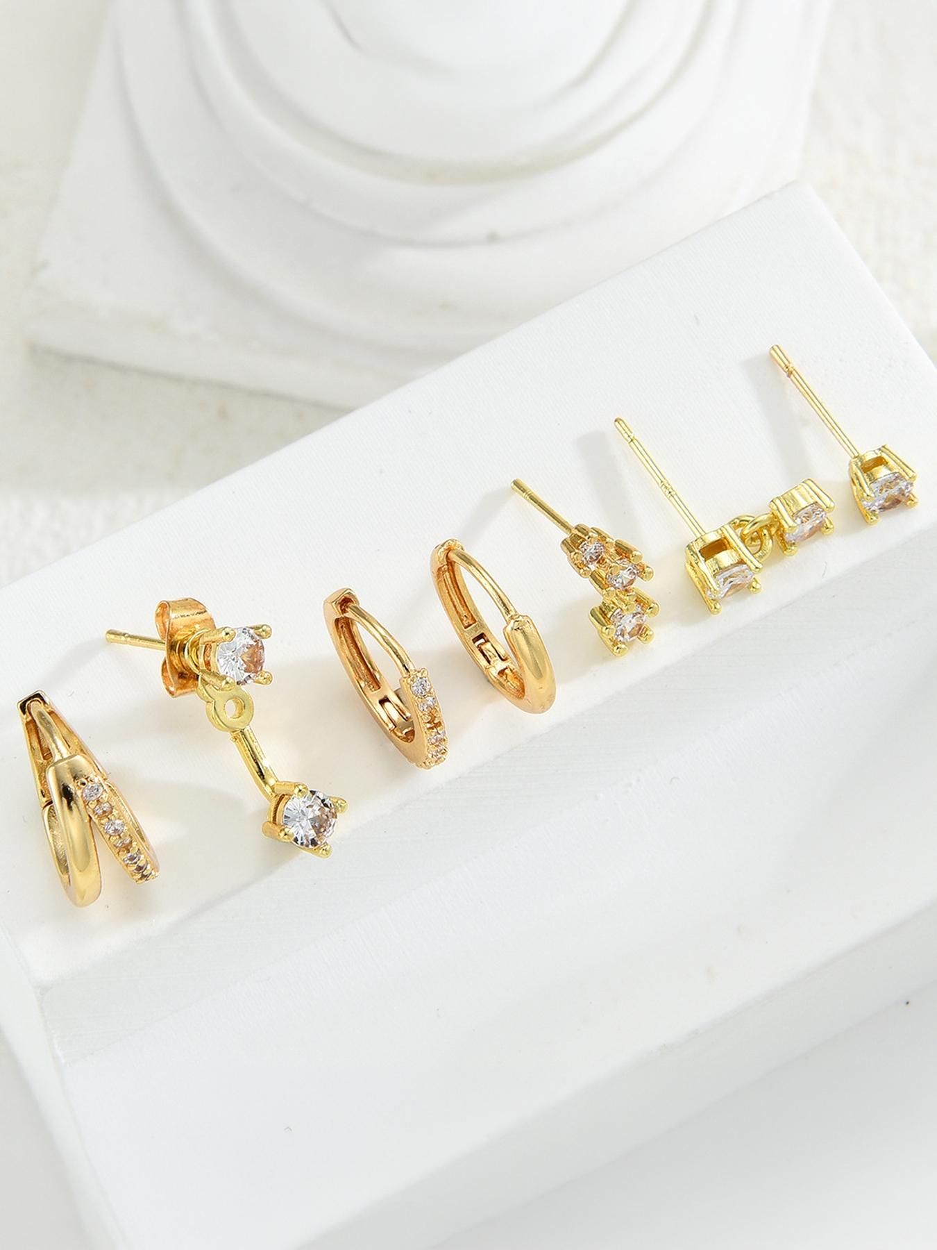 7 Pieces - 18K Real Gold Plated Brass, Stylish and Elegant Earrings, Premium Versatile Jewelry Set for Women #Jewelry & Accessories/Brass/Fade-Resistant/Hypoallergenic/Couples/Festivals/Parties/Ideal Gift