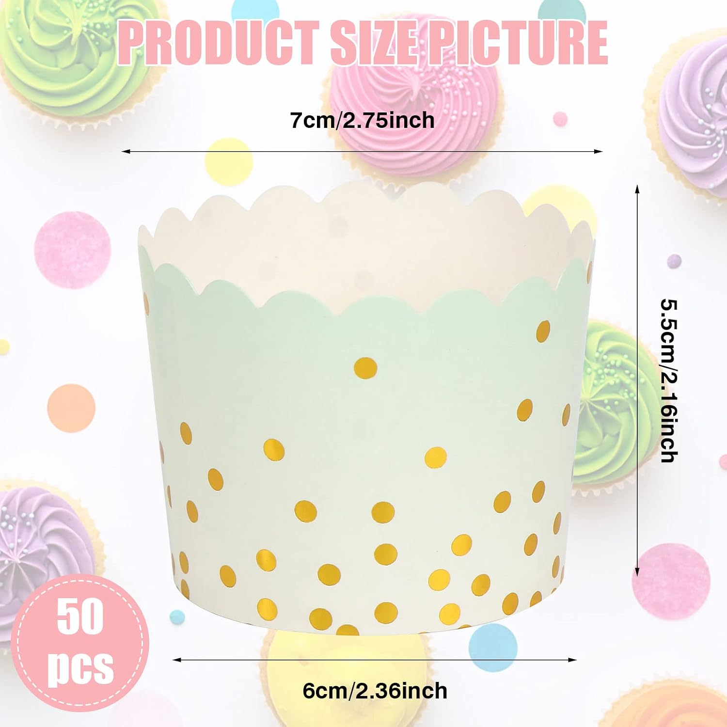 50-Count Colorful Greaseproof Synthetic Baking Cups, 5oz Large Bakeware Oven-Safe Disposable Muffin Liners, Kitchen Utensils for Wedding, Festival Parties
