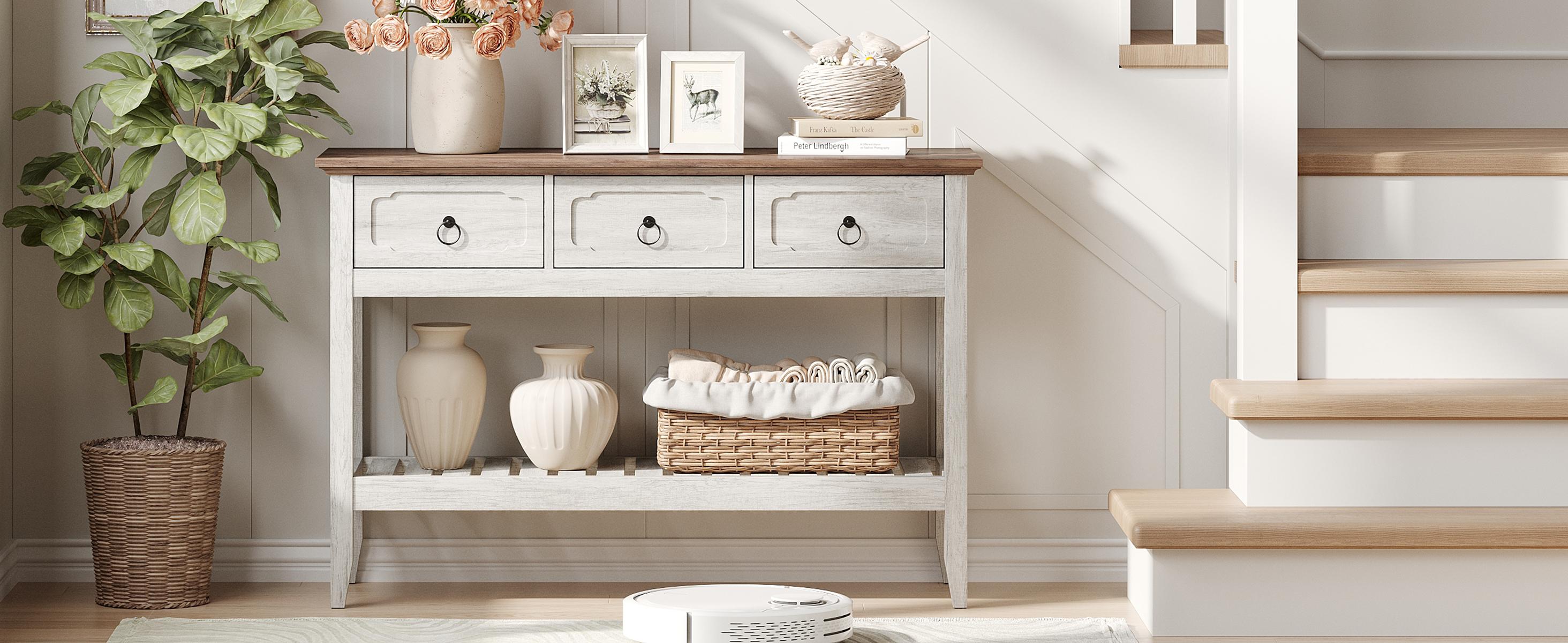 [SummerVibes] Vabches Farmhouse Modern Console Table - Sturdy Reliable, Large-Storage Entryway Piece, Easy-to-Assemble Sofa Accent