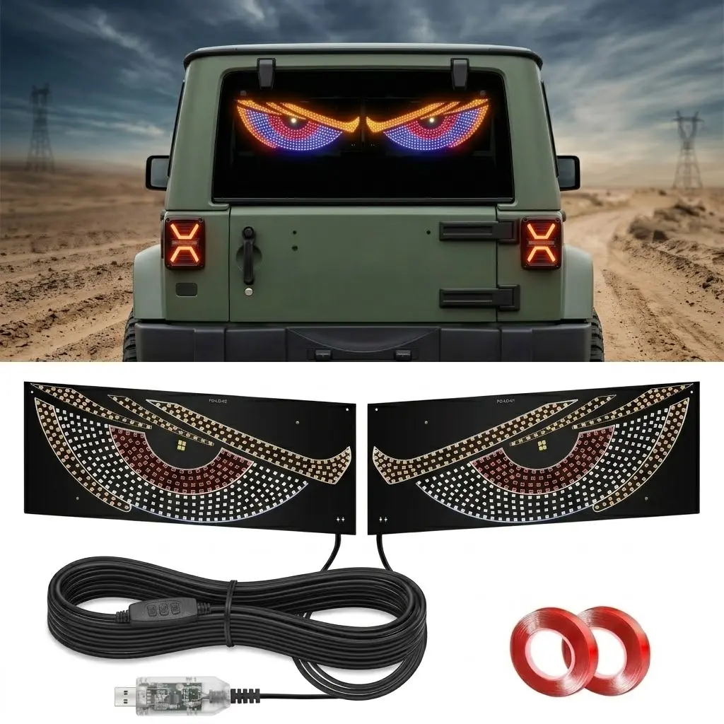Animated Eyes LED Window Lamp for Cars & Trucks, Devil Eyes Decorative Light with USB Switch Control, Front/Rear Windshield Lighting, Christmas Gift