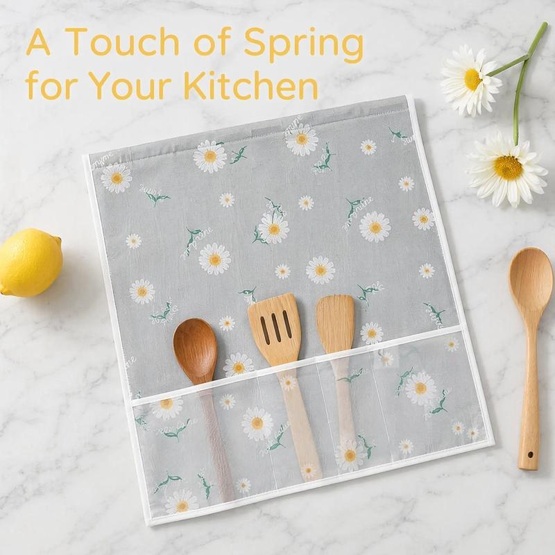 Daisy Print Refrigerator Dustproof Cover with Storage Pockets Multi Functional Waterproof Fridge Top Protector Household Kitchen Appliance Dust Proof Cover 1 Pack