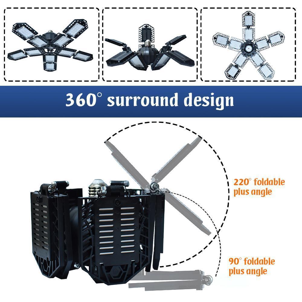 LED Garage Lights, 2Deformable Garage Light, Ceiling LED Shop Lights, E26/E27 Screw In LED Light Garage Lighting with 10+1 Panels Garage Bulb for Basement, Attic, Warehouse