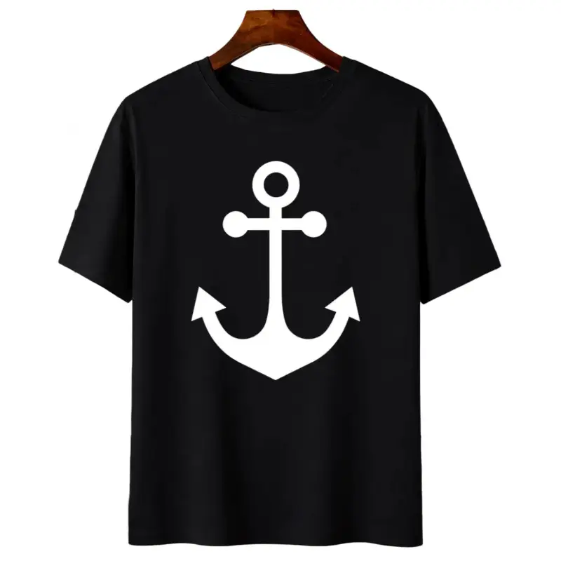 Anchor Print Loose Fit Crew Neck T‑Shirt Classic nautical anchor design| Ideal for boating, beach & daily wear Breathable & machine‑washable fabric