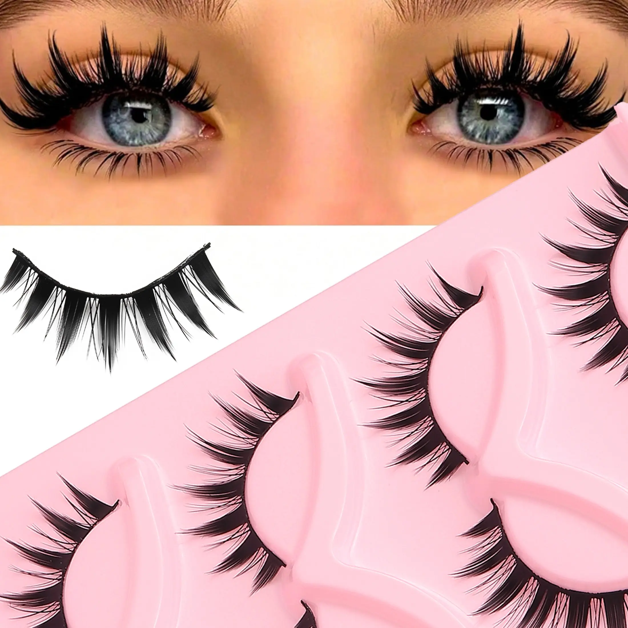 5 Pairs False Eyelashes, Lightweight Curl Design, Reusable, Natural Eye Enhancement, Comfortable Wear, Ideal for Students and Office Use