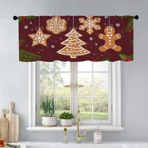 1pc Christmas and New Year printed kitchen curtains Hanging garland of Christmas gingerbread curtains valance window treatment living room bedroom home decor 54 x 18 inch