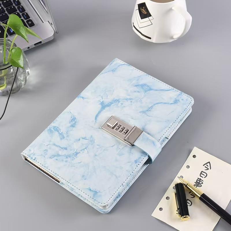 Marble Pattern Password Notebook with Lock Diary Book, Student Hand Account Memo Pad, Secure Journal for Notes and Secrets