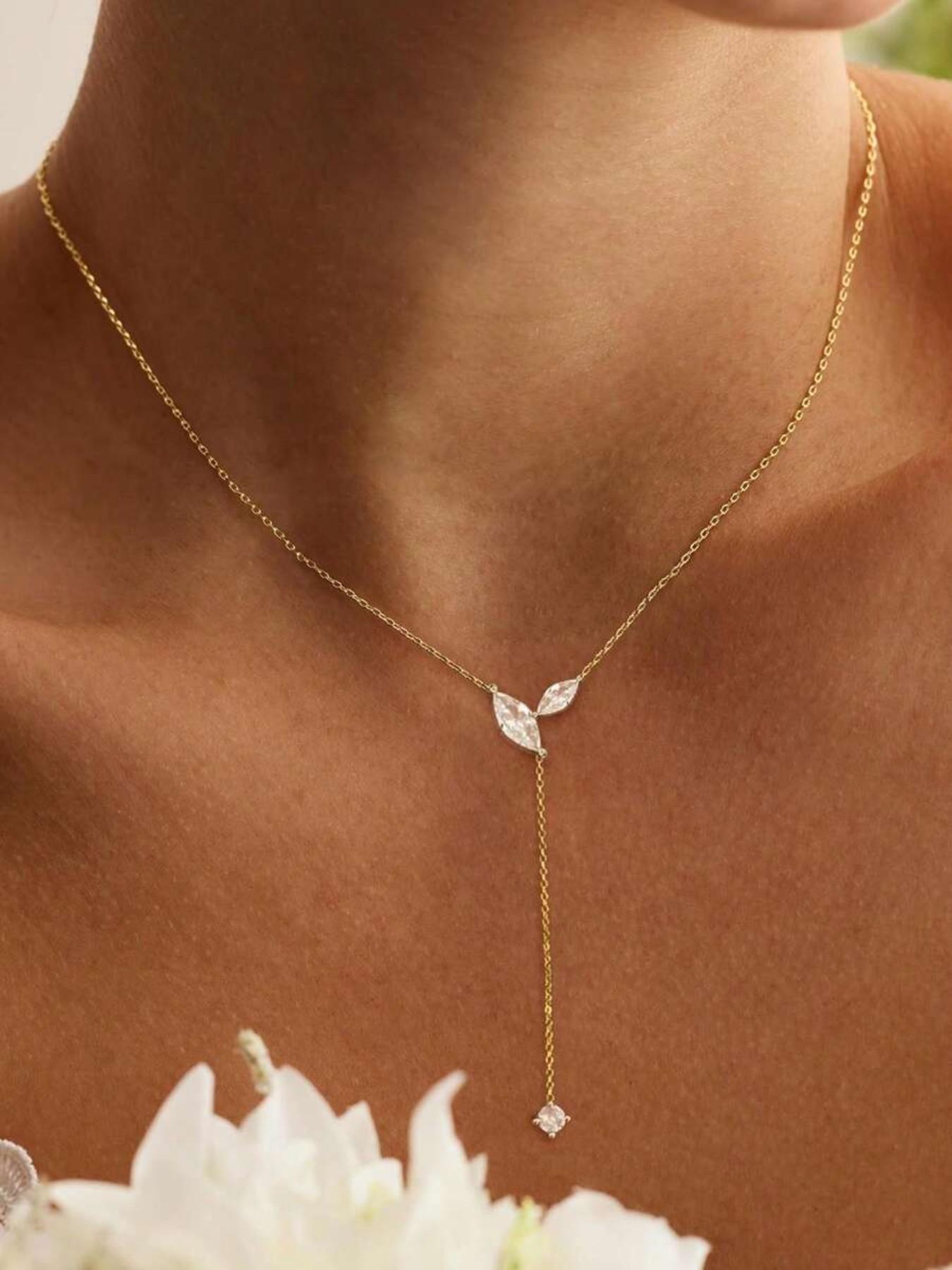 Elegant Water Drop Copper Zircon Y-Shape Necklace for Women, Perfect for Daily Wear, Evening Parties, Ideal Gift