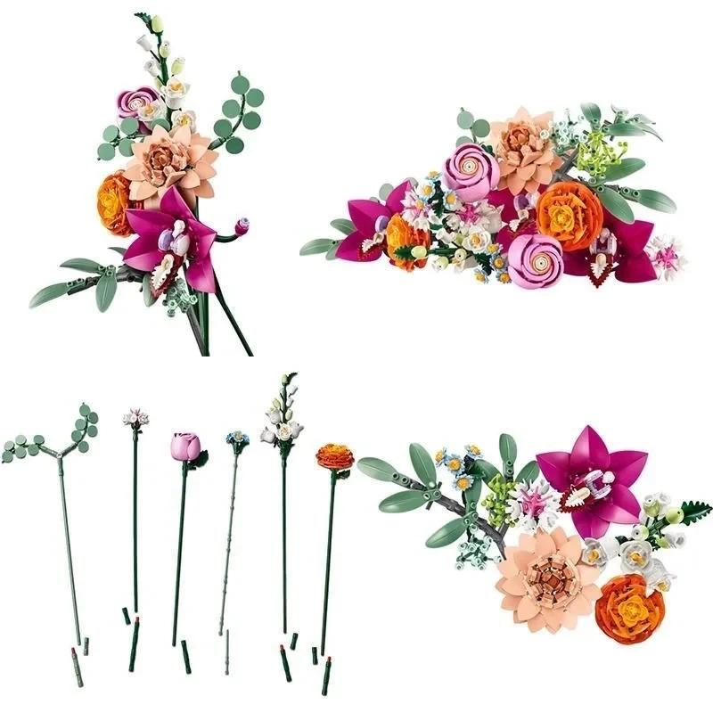 749PCS Creative Pretty Pink Flower Bouquet Building Blocks Set MOC Assemble Bricks Flower Toy & DIY Assemble Toys & Decor Assembly Bricks Kit Ideal Gift For Girl Valentine's Day Gifts Building Block Sets