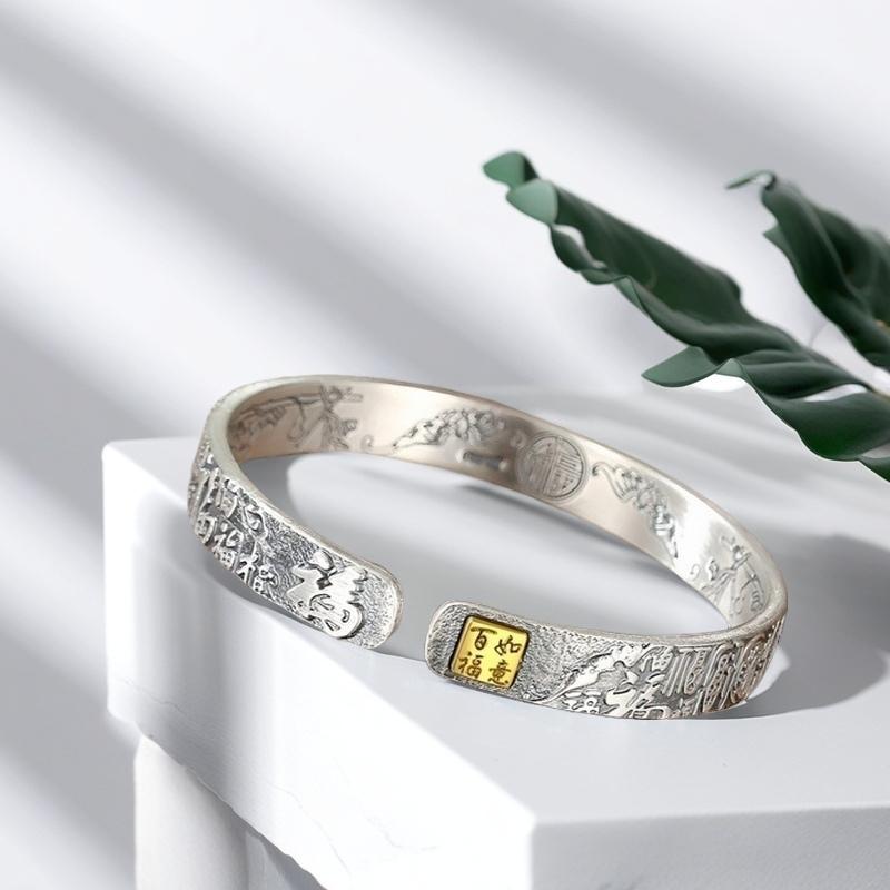 Solid Silver s925 Bangle Sterling Silver bangle Men's open bangle can be freely adjusted size send boyfriend send Dad birthday holiday gift Silver weight 31 g /1.09 oz