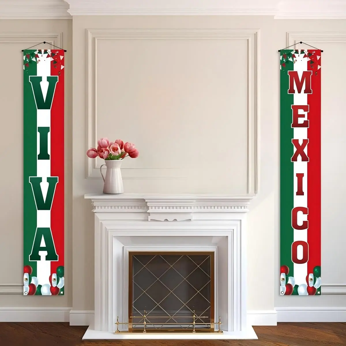 2 Piece Mexico Independence Day Banner Set, Mexican Themed Decorations, Vibrant Mexican Flag Colors, Mexico Text and Eagle/cactus Logo, Durable Polyester Material