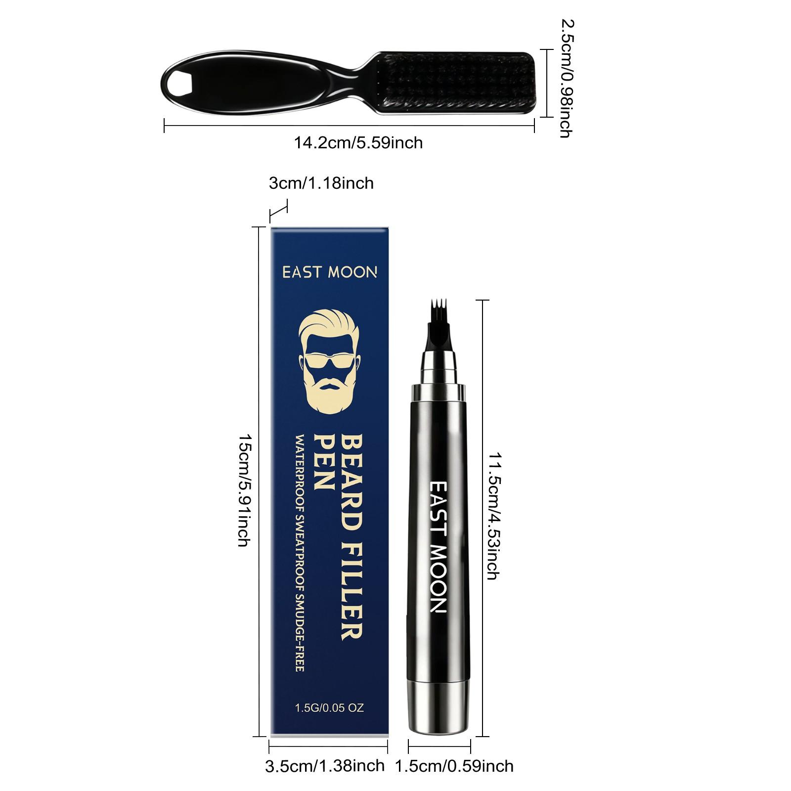 Men's Waterproof Carbon Powder Beard Contouring Pen (1 Set), Natural Black, Sweat-Proof, Outline The Contour, Perfect for Father's Day Gift