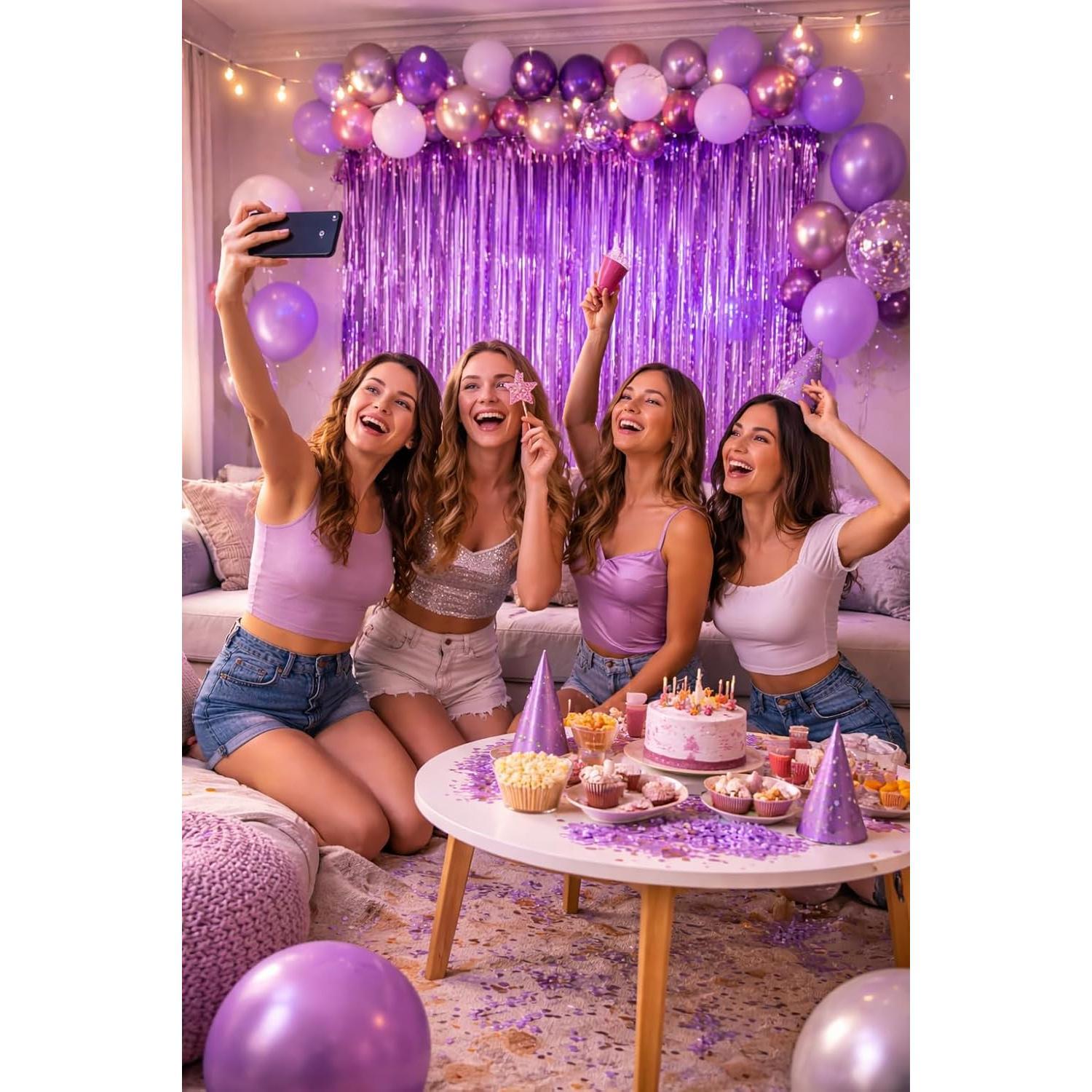 2 Pack  Metallic Tinsel Fringe Curtain Backdrop Streamers 3.2ft x 6.4ft. Party Decoration for Birthday, Wedding,   Eve, Graduation,  Shower & Other Event Decoration