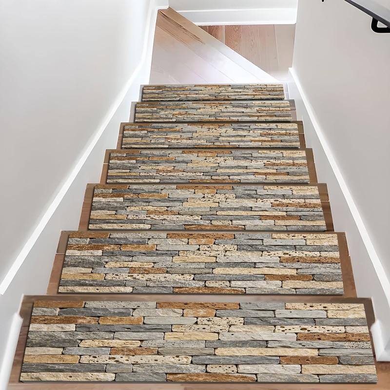 6/8/15 Piece Stair Mat Set, Stair Tread Rug, Retro Stone Texture, Non-Slip Rubber Bottom, Indoor Outdoor Use, Perfect for Kids, Elderly, Pets