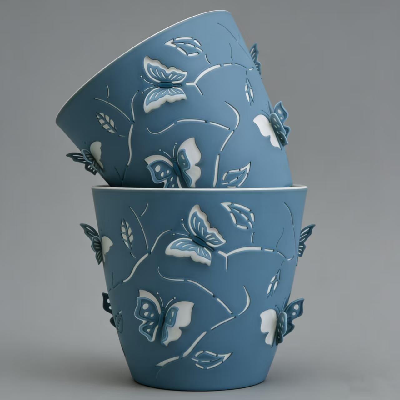 2pcs Flying Butterfly Pattern Double-Layer Flower Pot, Multi-Color Insect Design, Drainage Hole, Indoor & Outdoor Garden Decor, Home Gift