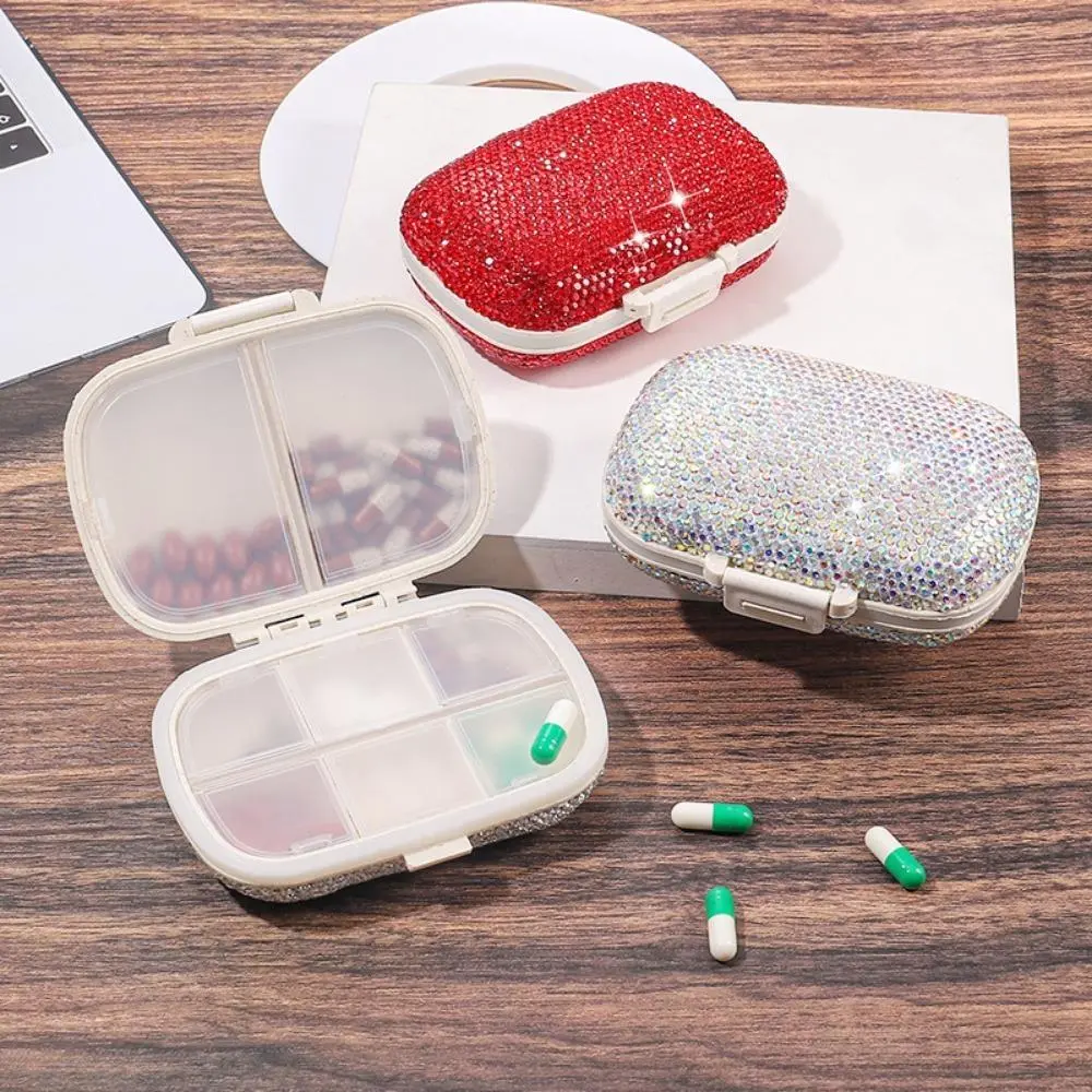 Stylish Rhinestone Pill Organizer, 7-Day Portable Moisture Proof Box for Travel and Daily Vitamins, Travel Size, Compact, Medicine, Supplement, Healthcare, Dietary, Crystal-Encrusted, Modern, Leakproof