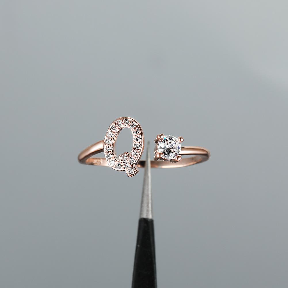 New rose gold letter ring, white diamond open ring accessory, unique personalized finger ring