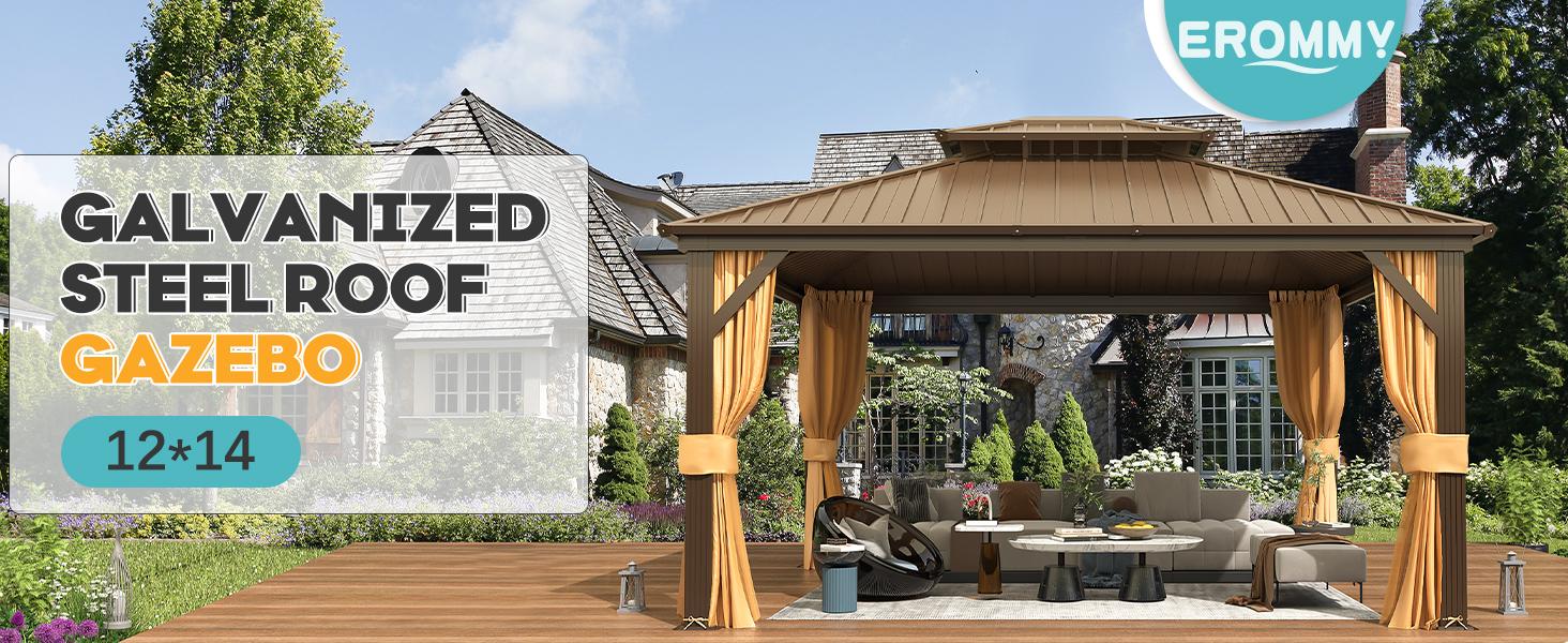 EROMMY Hardtop Gazebo with Galvanized Steel Roof, Double Metal Roof Gazebo with Aluminum Frame, Outdoor Gazebo with Curtains and Nettings, Canopy and Sunshade for Patio, Lawns, Backyard,Outdoor Furniture on Clearence EROMMY Hardtop Gazebo with Galvanized Steel Roof, Double Metal Roof Gazebo with Aluminum Frame, Outdoor Gazebo with Curtains and Nettings, Canopy and Sunshade for Patio, Lawns, Backyard,Outdoor Furniture on Clearence