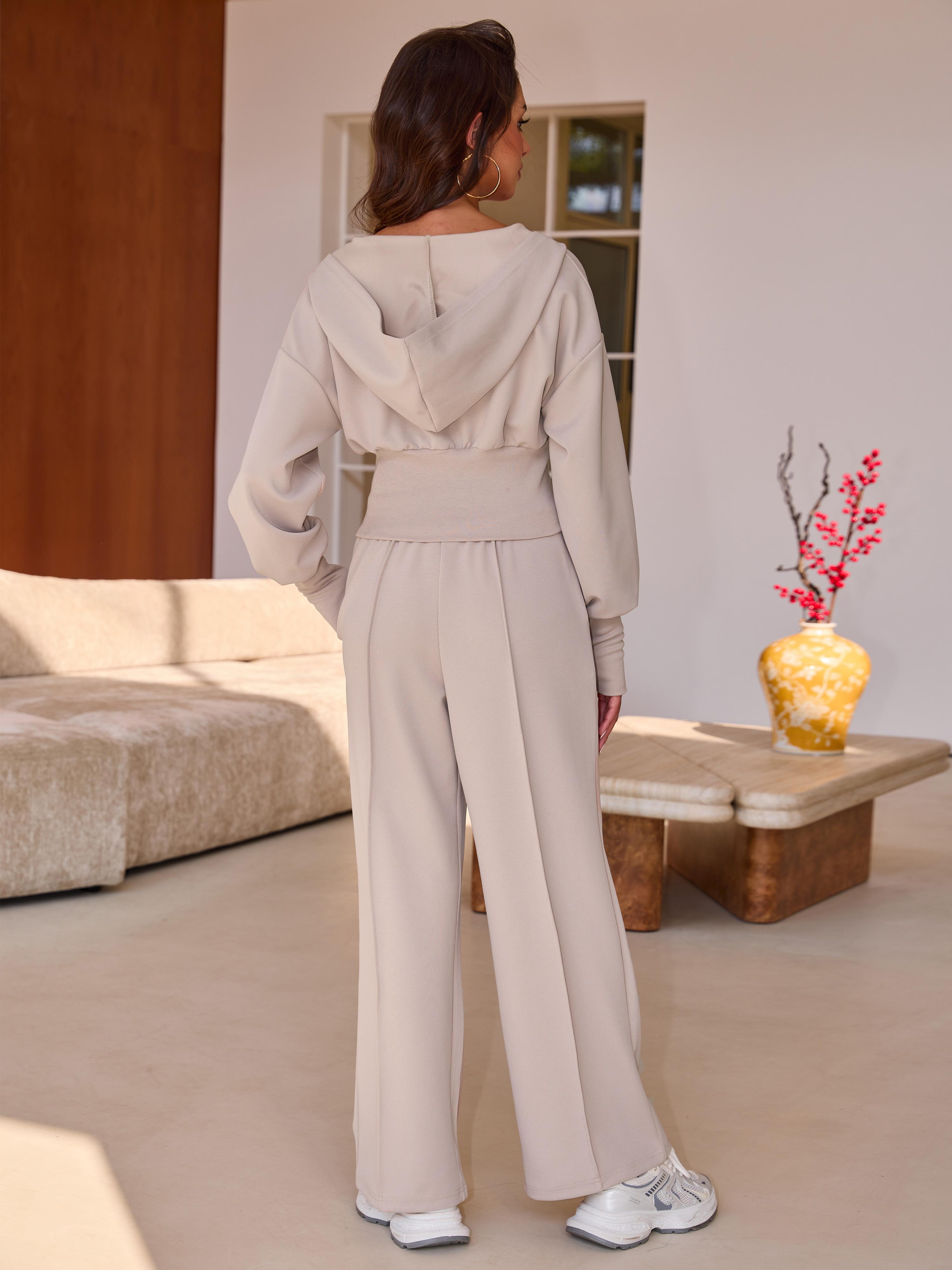 Joyfunear Women's spring and summer casual hooded top and pants two-piece set