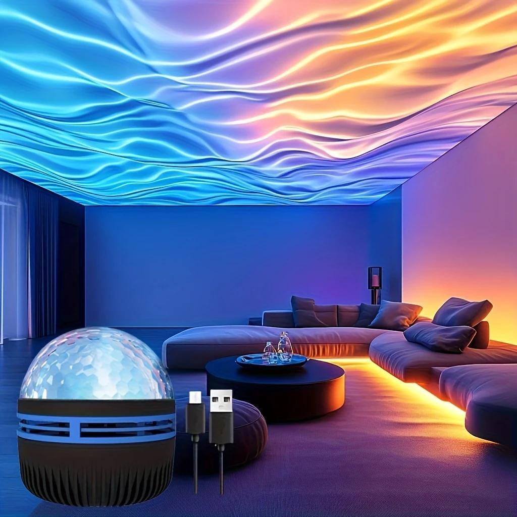 Water Wave Projector Lamp, Plug-In Self-Moving Magic Ball Atmosphere Light with Remote, Sea Wave Projector for Bedroom Home Decor Gift