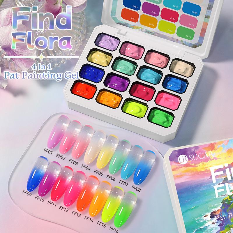 4-in-1 Patting Gel Nail Polish Set - 16 Colors of Pure Cream Gel Palette, Pigmented Colors Suitable for Gradient and Floral Nail Art, Ideal for Salon and Home Use