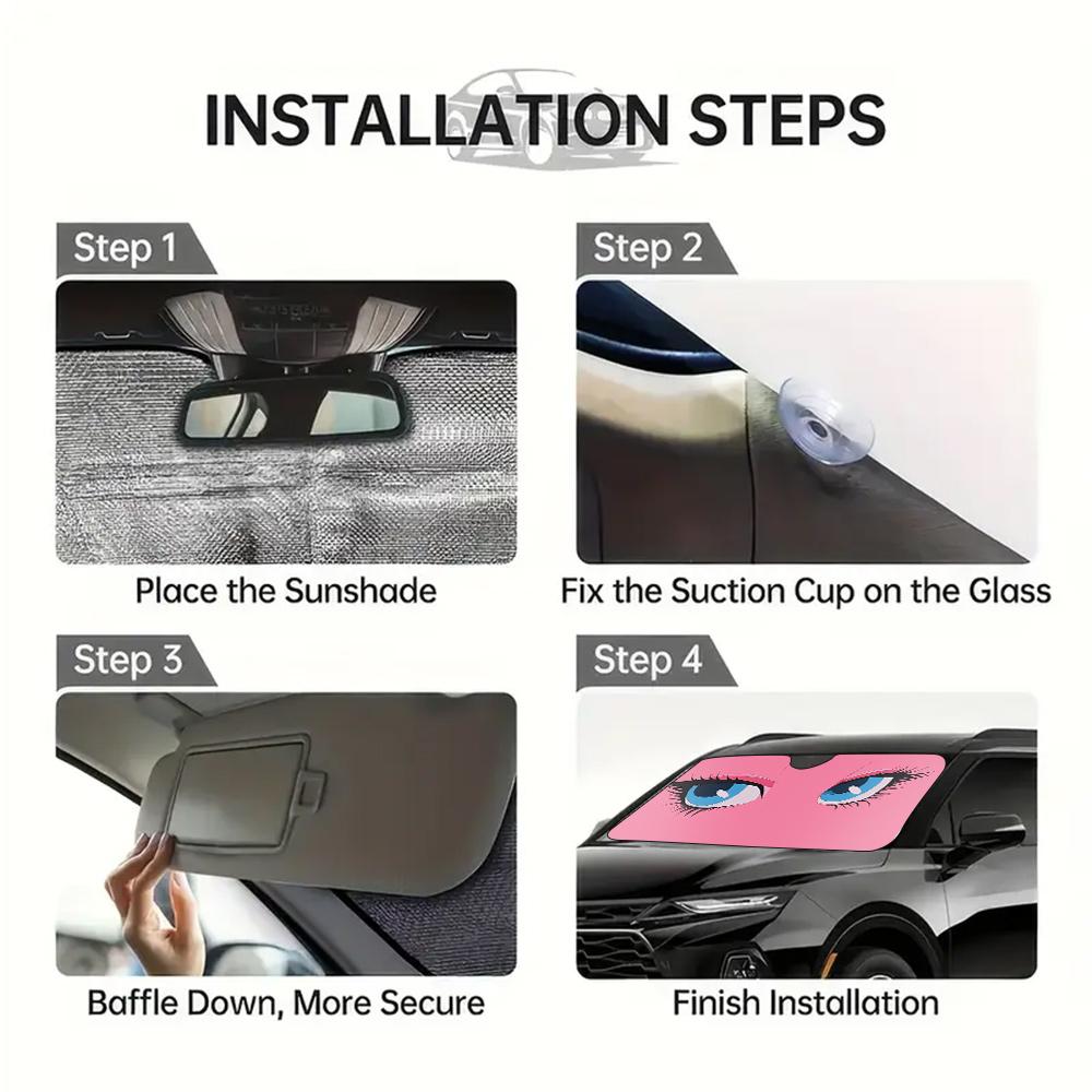 1pc, Pink Gaze Illusion Print Car Windshield Sun Shade, Foldable Sun Visor for Front Windshield, Simple and Effective, Ideal for Daily Commuting and Road Trips