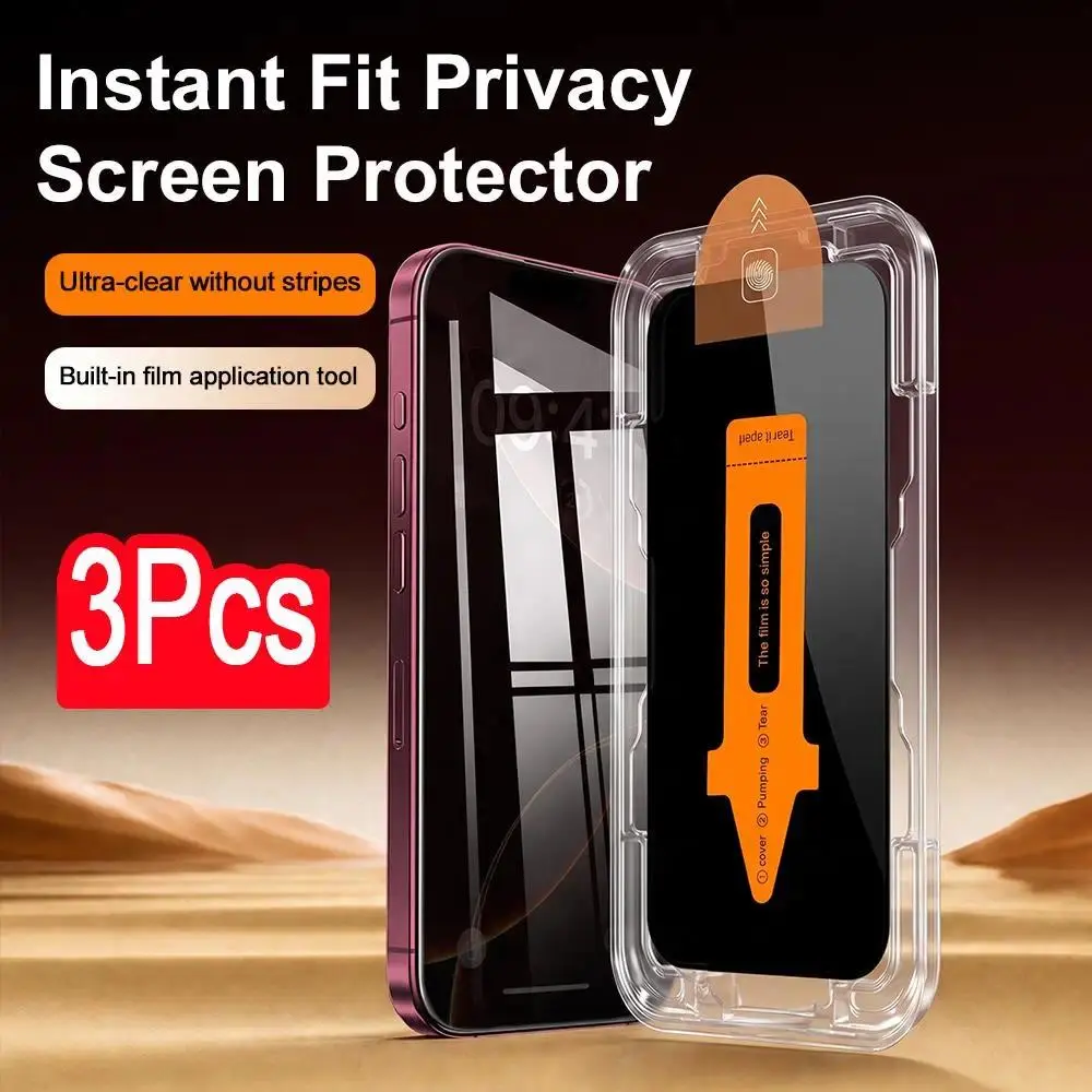 3 Pack:1 Dust-Free Installation Tray + 2Pcs Privacy Tempered Glass Screen Protector, Compatible with iPhone 17Pro Max/17 Pro/17/17 Air/16/16 Plus/16 Pro/16 Pro Max/16/12/13/14/15, Anti-Scratch & Impact Resistant, Smooth Touch, Great for Daily & Gift