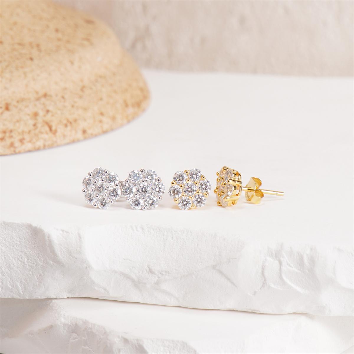 DELZZAD S925 Sterling Silver Flower Round Cut Moissanite Circle Stud Earrings for Women, D-Color VVS Grade, 3.2mm & 11.6mm(3.36ct) Sizes, Radiant Jewelry with Box, Birthday & Engagement Gift, Anniversary, Clarity