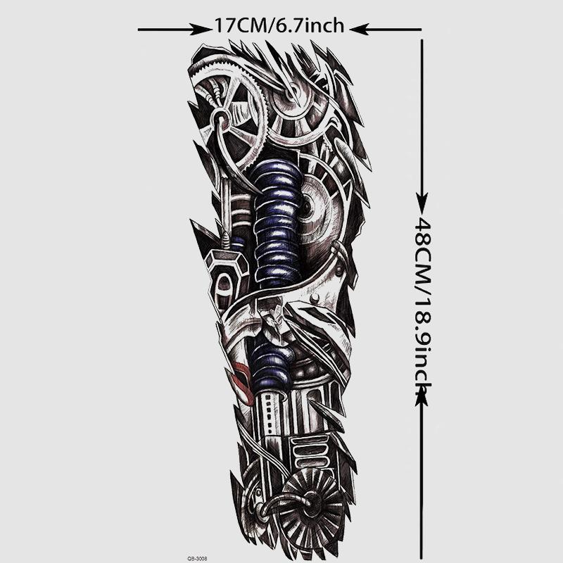 2 Full Arm Mechanical Temporary Tattoo Stickers, Fake Tattoo, Waterproof Temporary Tattoos, Mystical Tiger & Gear Design, Waterproof Long-Lasting, for Men & Women, Daily Use
