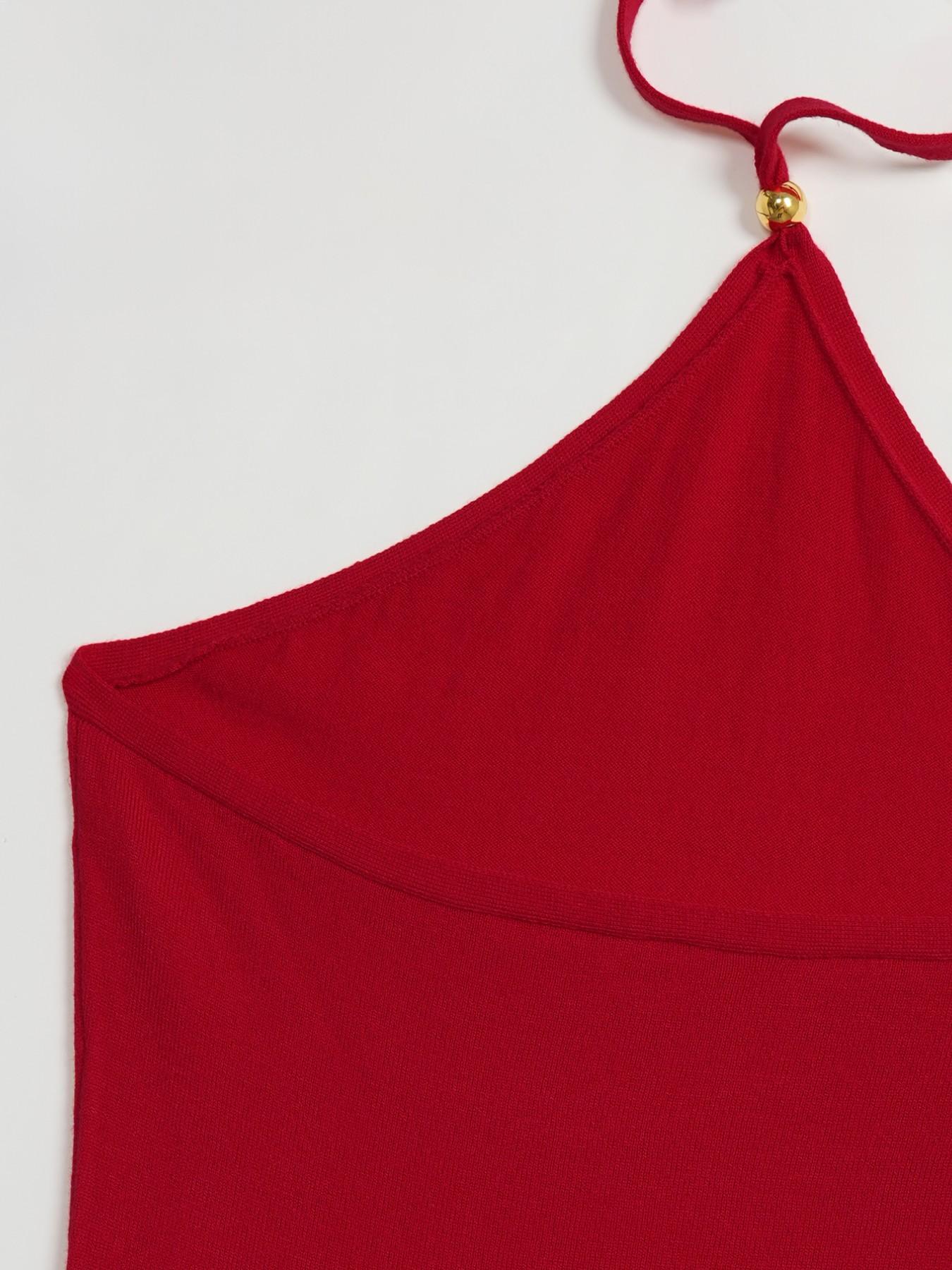 Red Halter Knit Mini Dress Women Backless Bodycon Sleeveless Slim Fit Beach Vacation Dress Sexy Summer Going Out Dress Elegant Chic Resortwear Holiday Party Dress Y2K Fashion