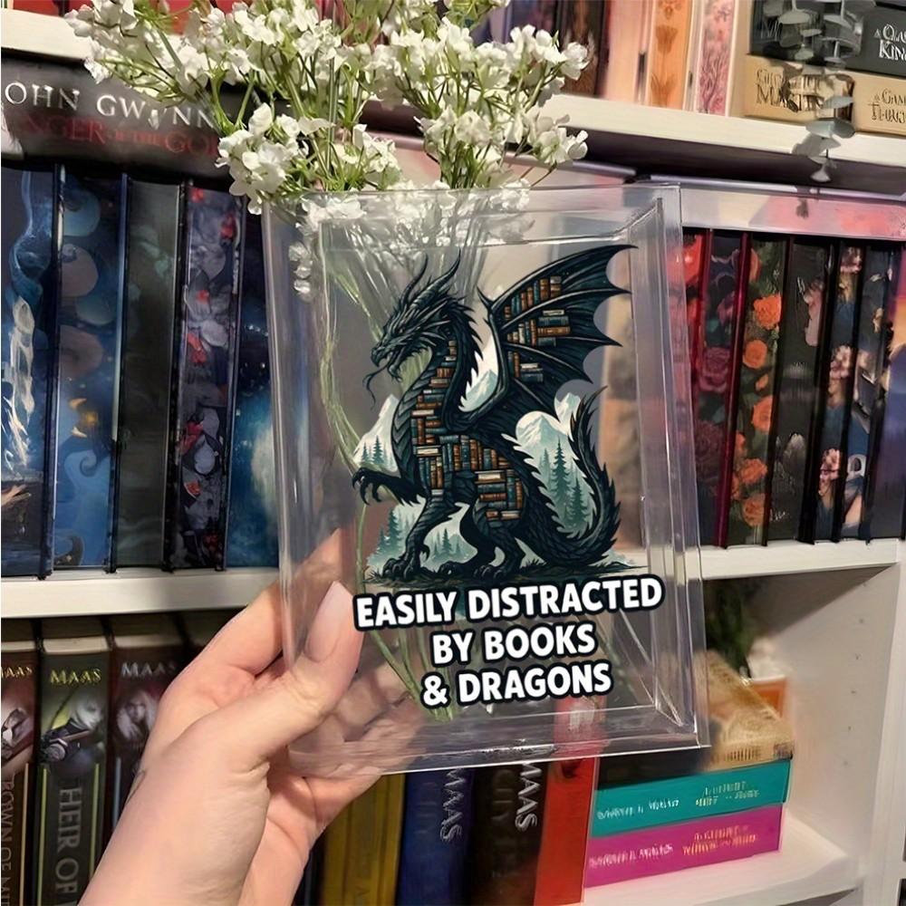 Acrylic Book-Shaped Vase, Transparent Material, Hand-Drawn Shelf Design, Elegant Home Decor, Perfect for Teacher's Day, Birthday, Christmas