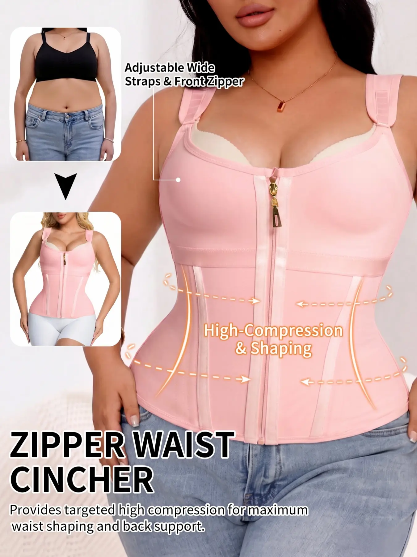 1 Count Women's Solid Color Matt Waist Trainer, Adjustable Hook & Eye Closure Zipper Shapewear Tops, Fajas, The Straps Are Adjustable Corset Waist Cincher, Tummy Control Girdle Shaper Underwear, Suitable For Fashion Looks And Daily Outings
