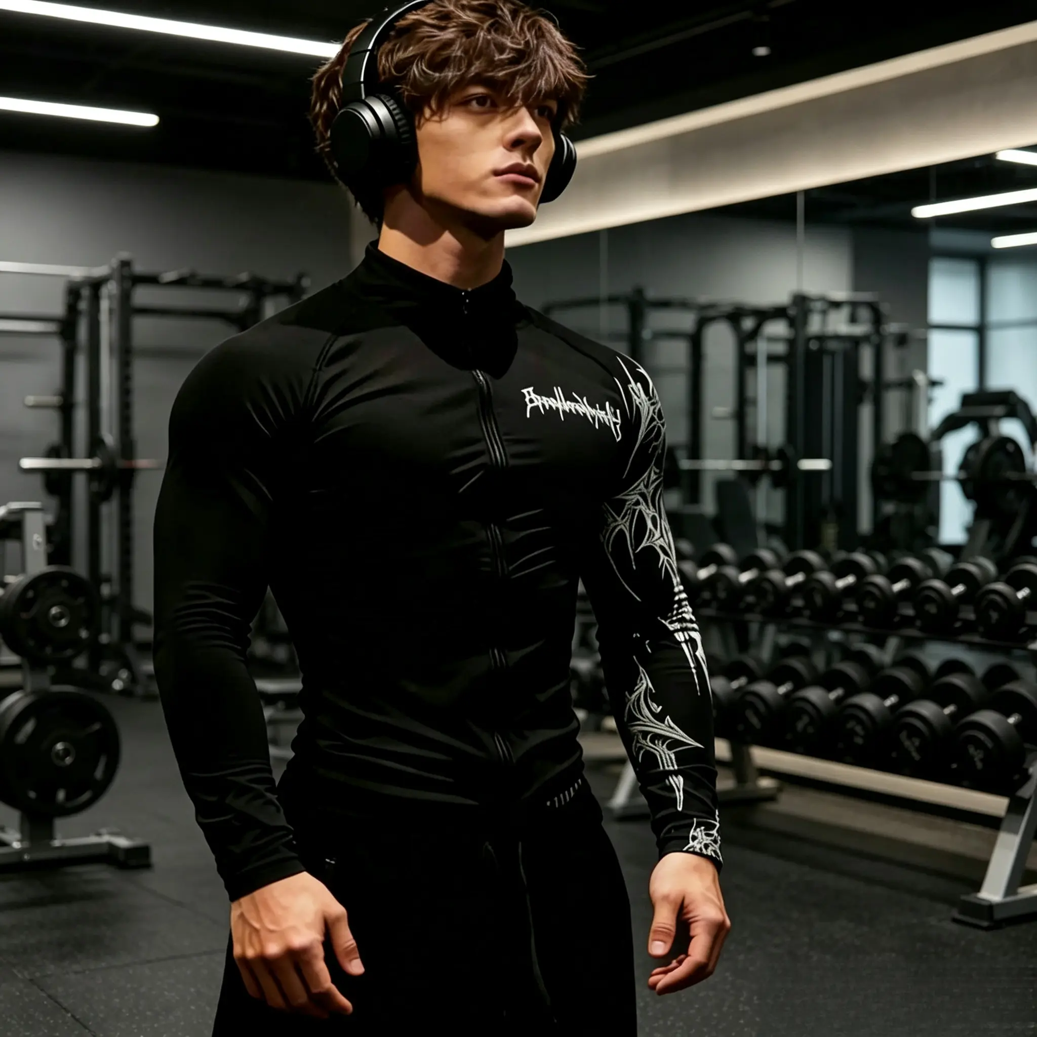 Men's Slim-Fit 1-Piece Zip-Up Long Sleeve Compression Active Athlete Jacket - Lightweight, Moisture-Wicking Polyester Blend Sporty Top with Cowl Neck, Floral Pattern for Gym, Running Multi-Size Sports Outerwear
