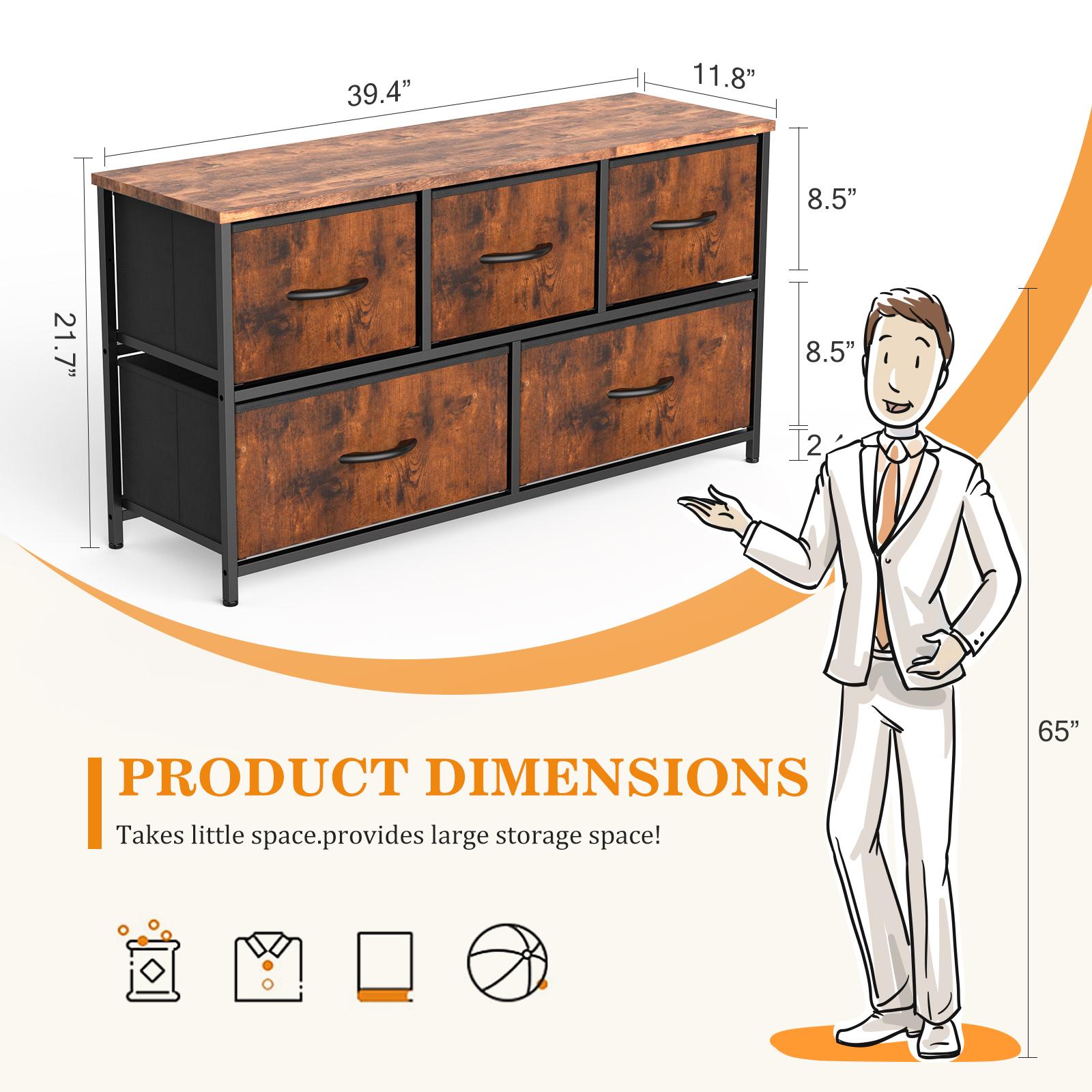 Fabric Storage Cabinet with 5 Drawers | Dressing Table TV Unit with Small Wardrobe for Bedroom & Living Room furniture indoor Organization Aesthetic Modern Design Interior