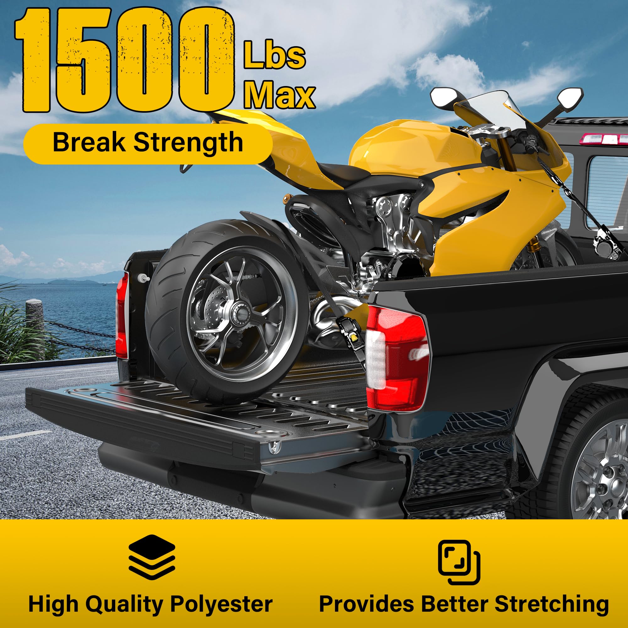 1x100 Retractable Ratchet Tie Down Straps Heavy Duty with Soft Loops Non Slip No Tangle for Motorcycle Cargo Trailer and Truck Transport  Durable Nylon Rope Adjustable Ropes