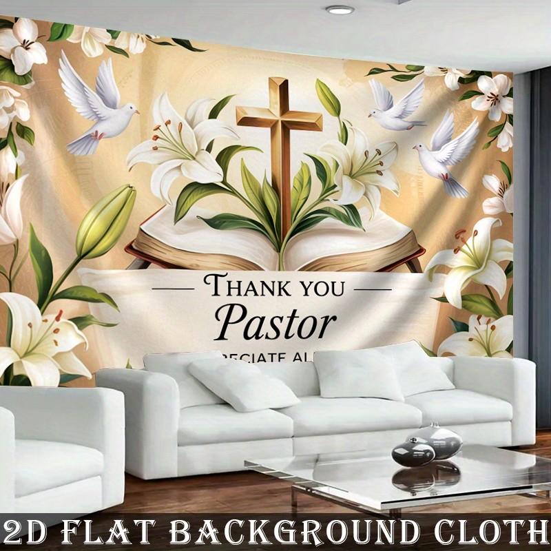 [party banner] 1pc, Thank You Pastor Theme with Cross, Open Bible & White Doves Background cloth,  Coming-of-age Ceremony, Christmas, Thanksgiving, Four Season, Entryway, Room Decor, Indoor/ Outdoor Celebrations, Baptismal Party Perfect Gift for Parents &