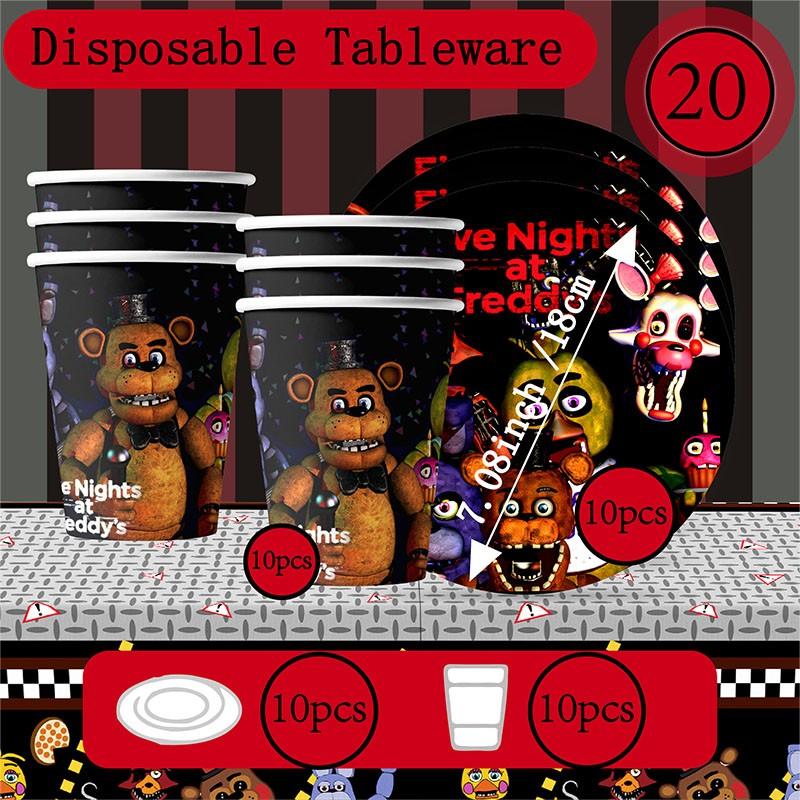 FNAF At Freddys -Retro Pizzeria Animatronic Print Party Tableware, 20pcs Disposable Plates & Cups Set, Perfect for Parties and Events, Stylish and Convenient