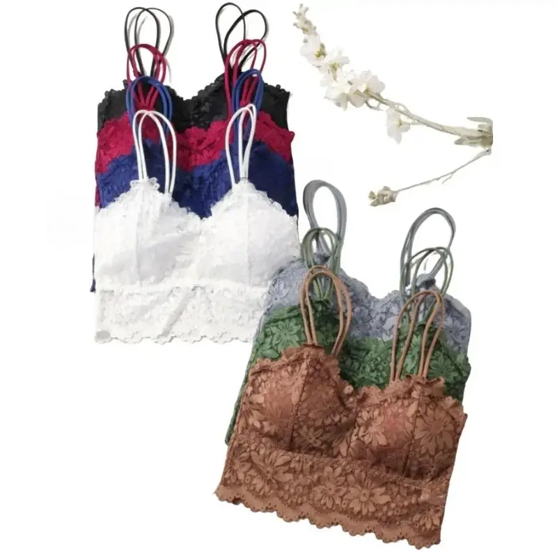 Sunflower Embroidered Lace Bralette, Backless Wireless Bra Adjustable Straps