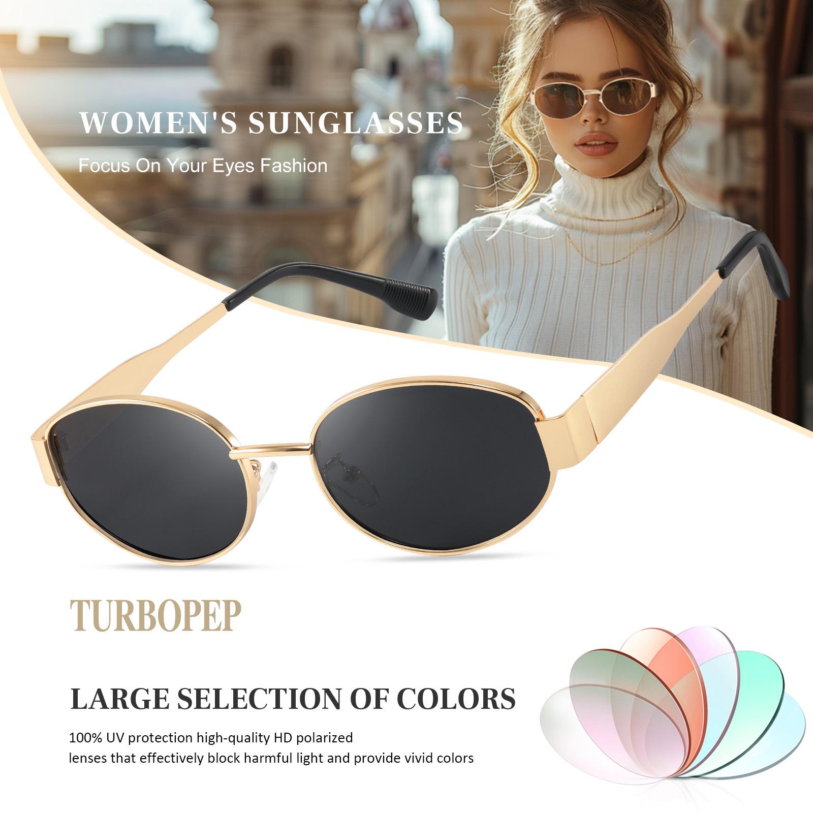 TURBOPEP Fashion Retro Oval Sunglasses for Women & Men Vintage Classic Shades Rectangle Metal Frame Shades UV400 Retro Protection 1 Pair Unique style Full Rim Sunglasses for EverydayUse Springtok