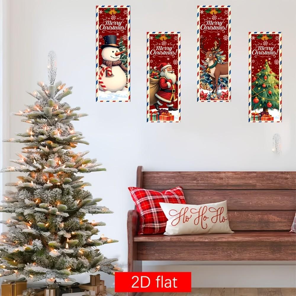 4 Piece Polyester Christmas Party Banners, Decorative Banner, with Classic Elements, Ideal for Church and Home Wall Decor, Sij-005 Model