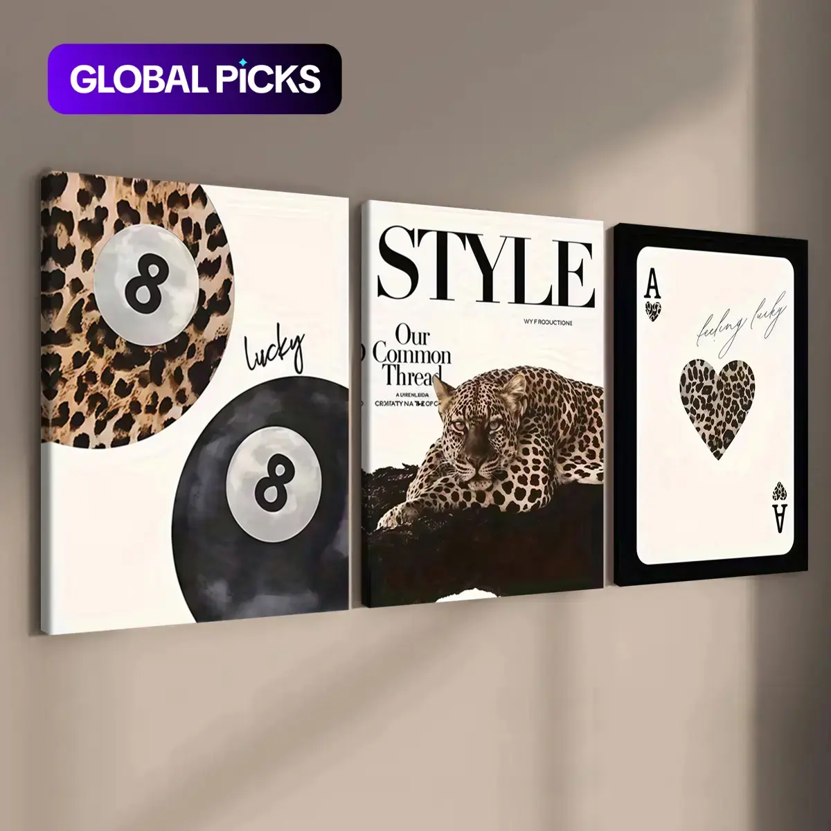 3-Count Wooden Frame Leopard Print Canvas Wall Art, Artistic, Waterproof Animal Print Posters for Living Room, Bedroom & Corridor