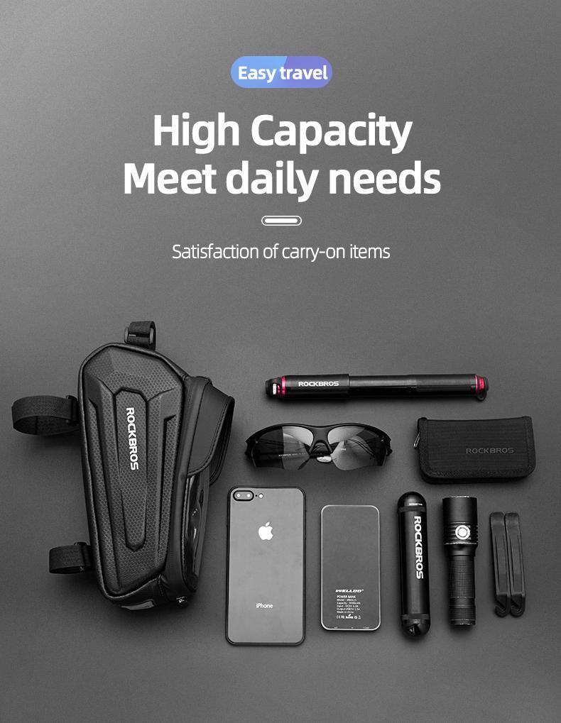 ROCKBROS Bike Bag E-bike Phone Mount Bag Bicycle Accessories Pouch, EVA Waterproof Bike Phone Holder Top Tube Front Frame Bag Handlebar Bags Compatible Phones Under 6.8”