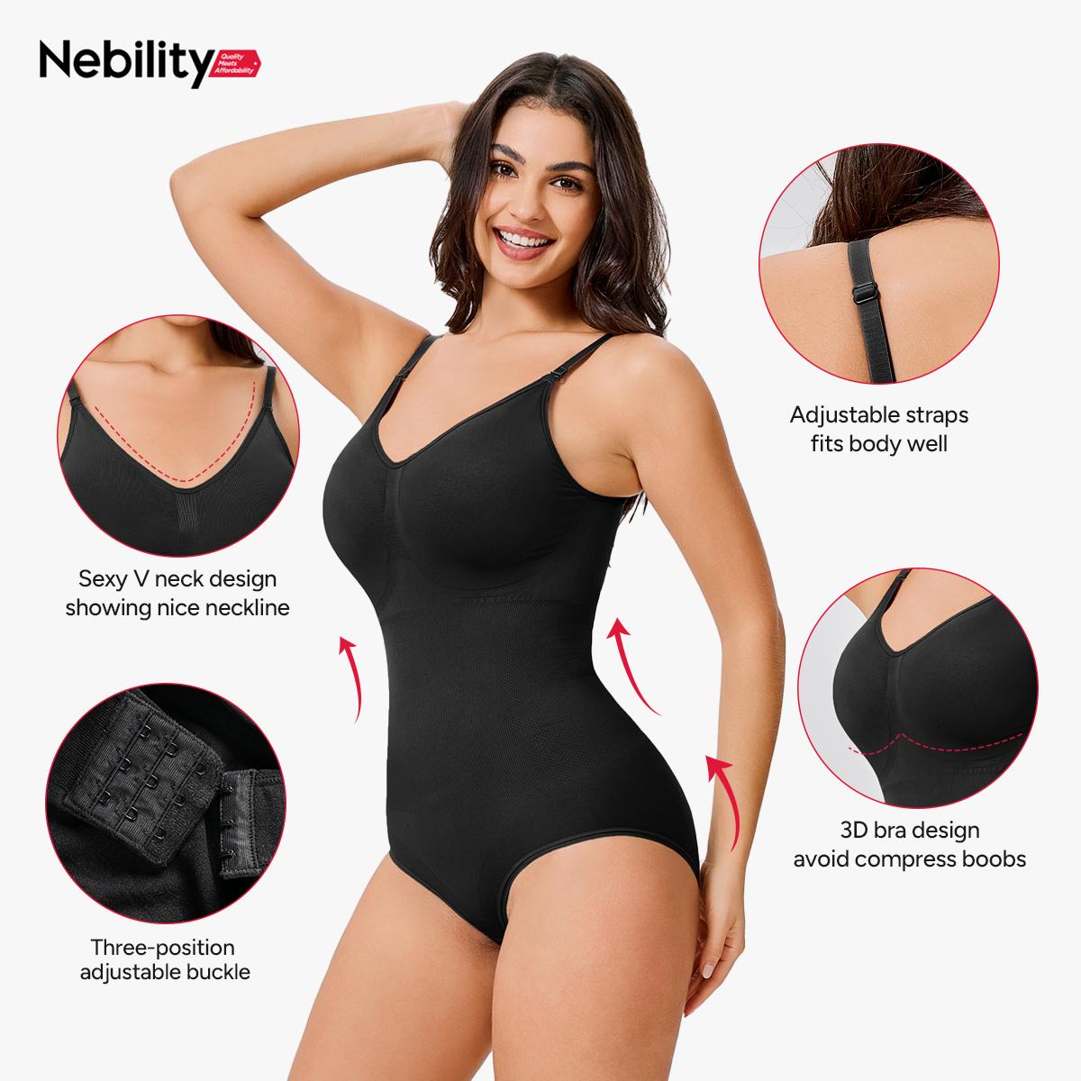 Nebility Women's Shapewear Bodysuit Tummy Control Body Shaper  Snatched Waist Body Suit Basic Compression Spaghetti Strap Womenswear
