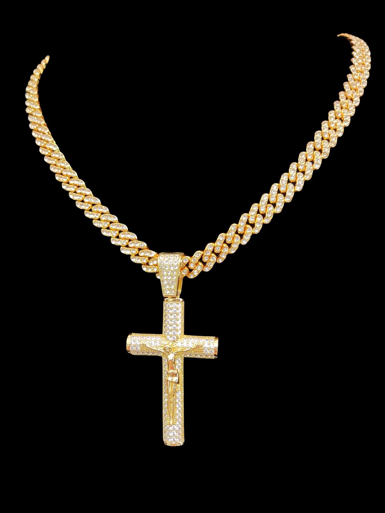 1Piece  Women Men Hiphop Cross and Jesus Shape Pendant Necklace Punk Vintage Hip Hop Iced Out Jewelry Bling Bling Necklace Is Perfect For Party Or Everyday Lovers' Gifts Cuban Cross Necklace