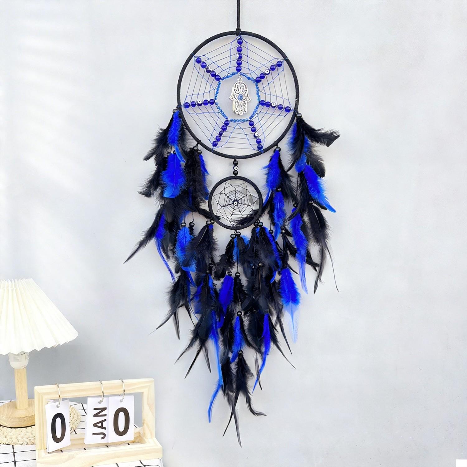 Turkish Style Blue Eye Feather Wind Chime, Demon Eye Dream Catcher, Middle East Bestseller, Unique Decorative Ornament