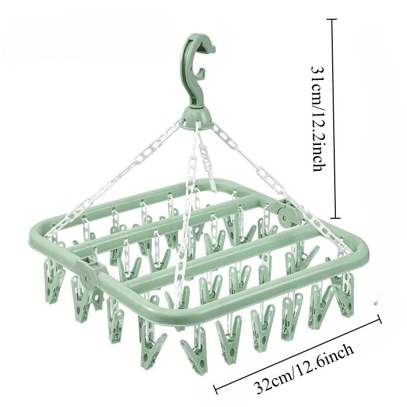Folding Hangers Set, Multi-Functional Windproof Socks Clips, Universal Household Plastic Clothes & Socks Drying Hangers, Laundry Hooks Clips