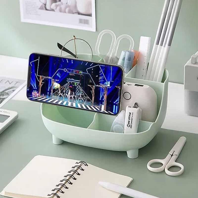 Multifunctional Large Capacity Desktop Organizer, Makeup & Stationery Storage Box with Multiple Compartments, Dustproof Portable Case for Dorm, Office, School Supplies