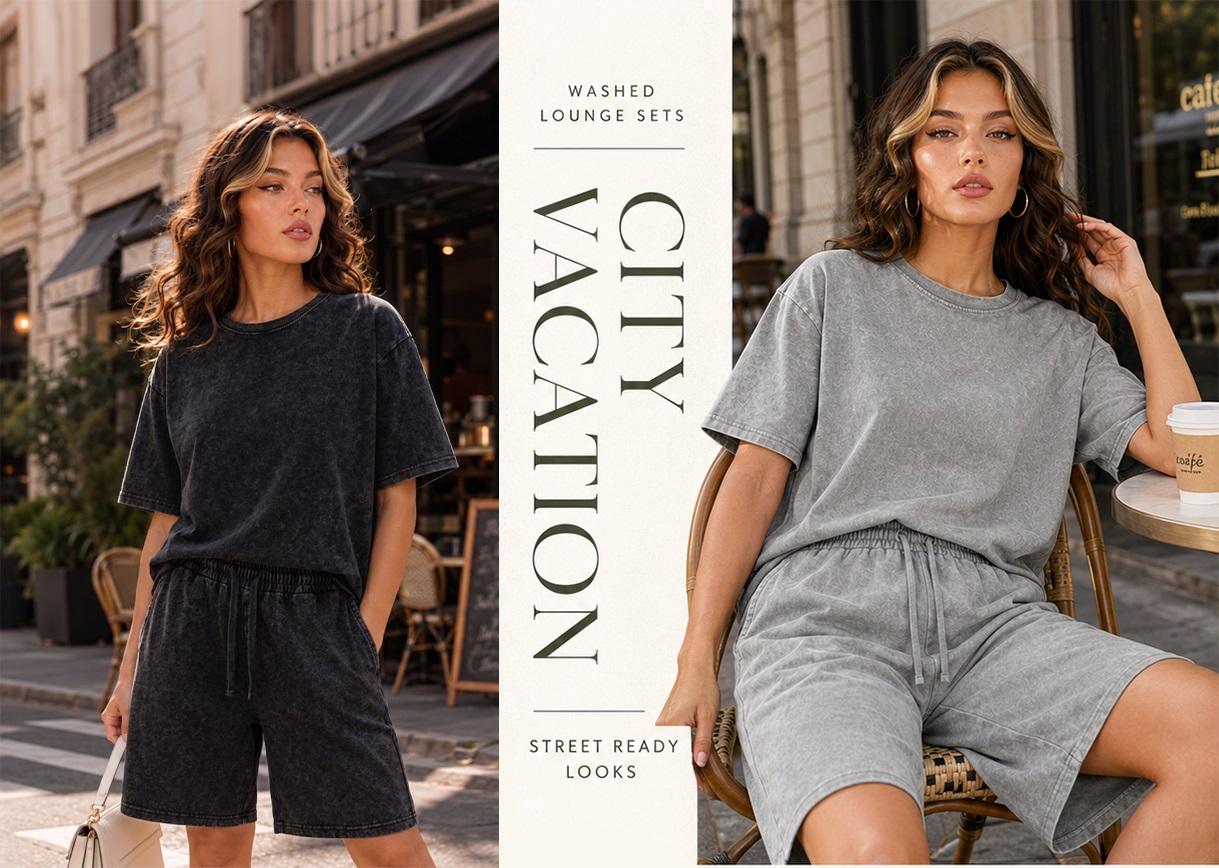 Women's Washed Cotton Shorts Two-Piece Set: A Uniquely Styled Halloween Ghost-Themed Party Outfit. Featuring "Spooky Season Patterns, And Pumpkin Designs. Also Suitable As Casual Summer Loungewear.