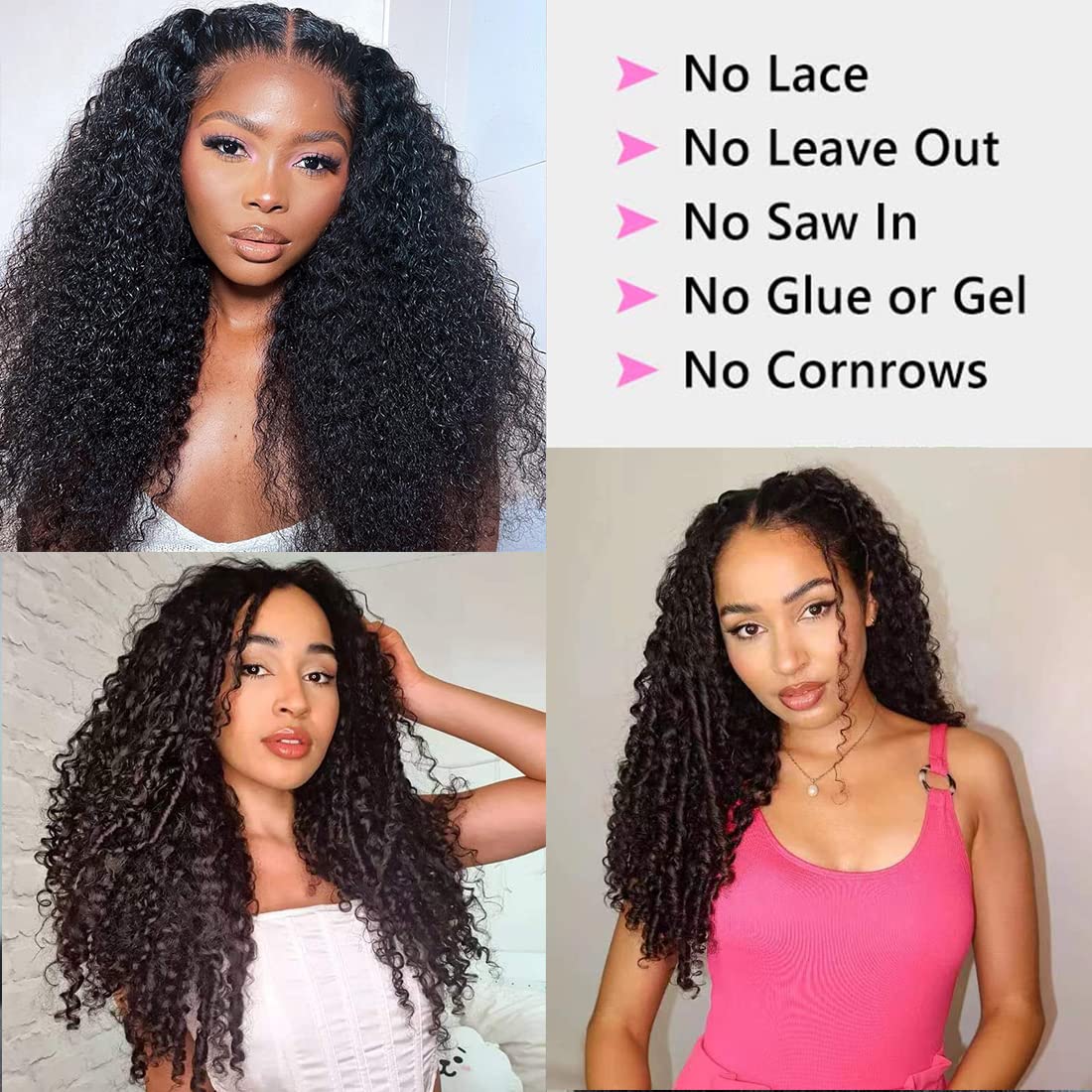Tahikie V Part Curly Wig Human Hair Upgraded V Part Real Hair Wig Minimal No Sew in No Glue Glueless Afro Kinky Natural Black Brazilian High-Quality 100% Human Hair Beginner Friendly