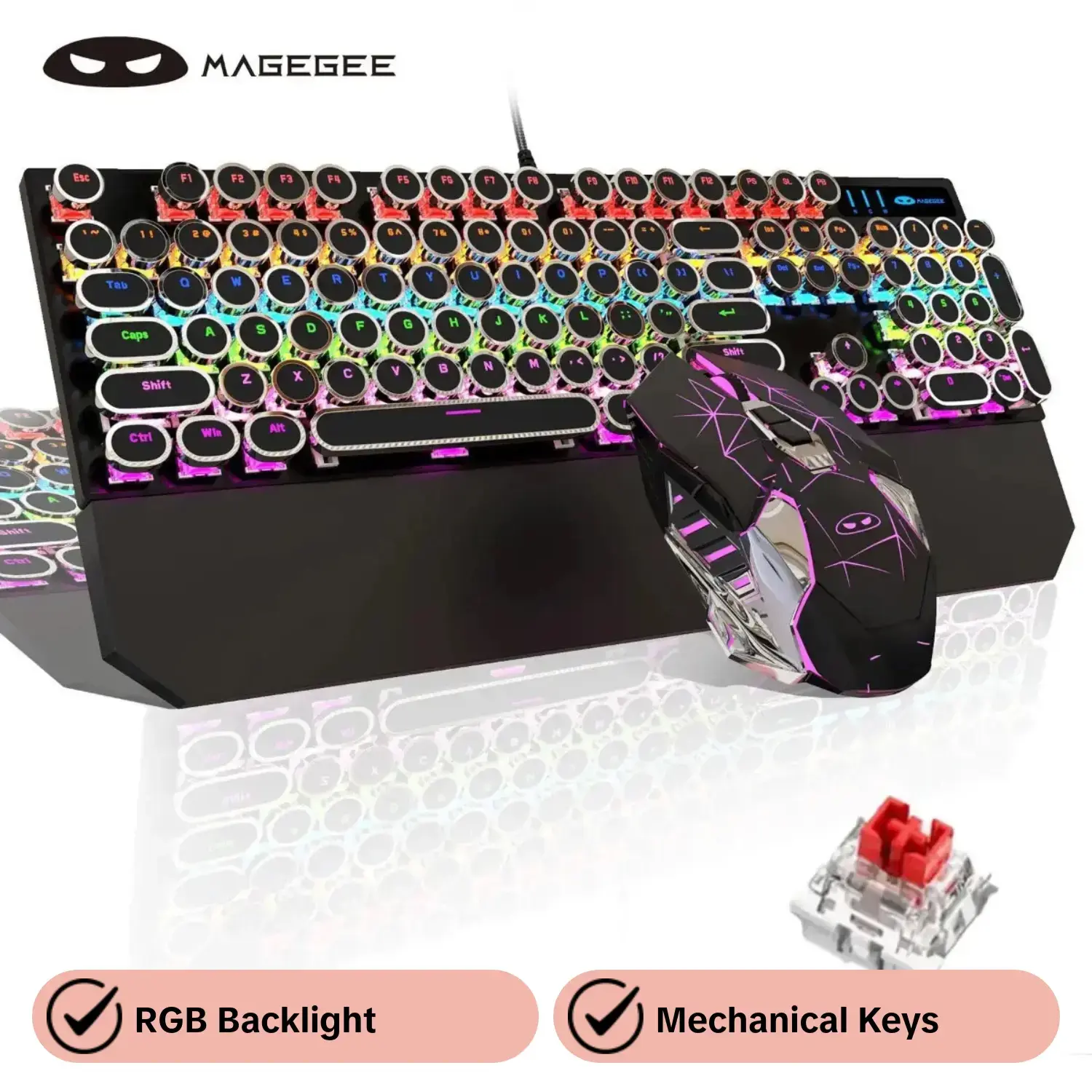 Mechanical Gaming Keyboard & Mouse Set, Wired Gaming Combo, 100% Mechanical Keyboard with RGB Backlight, Backlit Keyboard, Lighted Mechanical Keyboard, Gaming Accessories for PC Laptop, Gaming Equipment