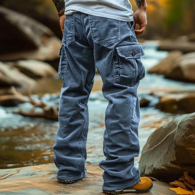 2 Pack Men's Multi‑Color Corduroy Cargo Pants |   Wide Leg Loose Fit Pocket Casual Trousers-Men's Autumn/Winter Clothing